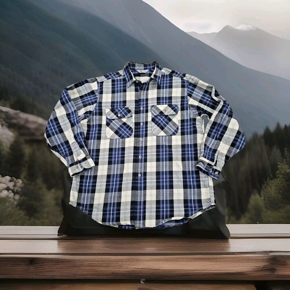 Carhartt Rugged Outdoor Wear Shirt Plaid Button Up Long Sleeve Heavy Cotton 2XL